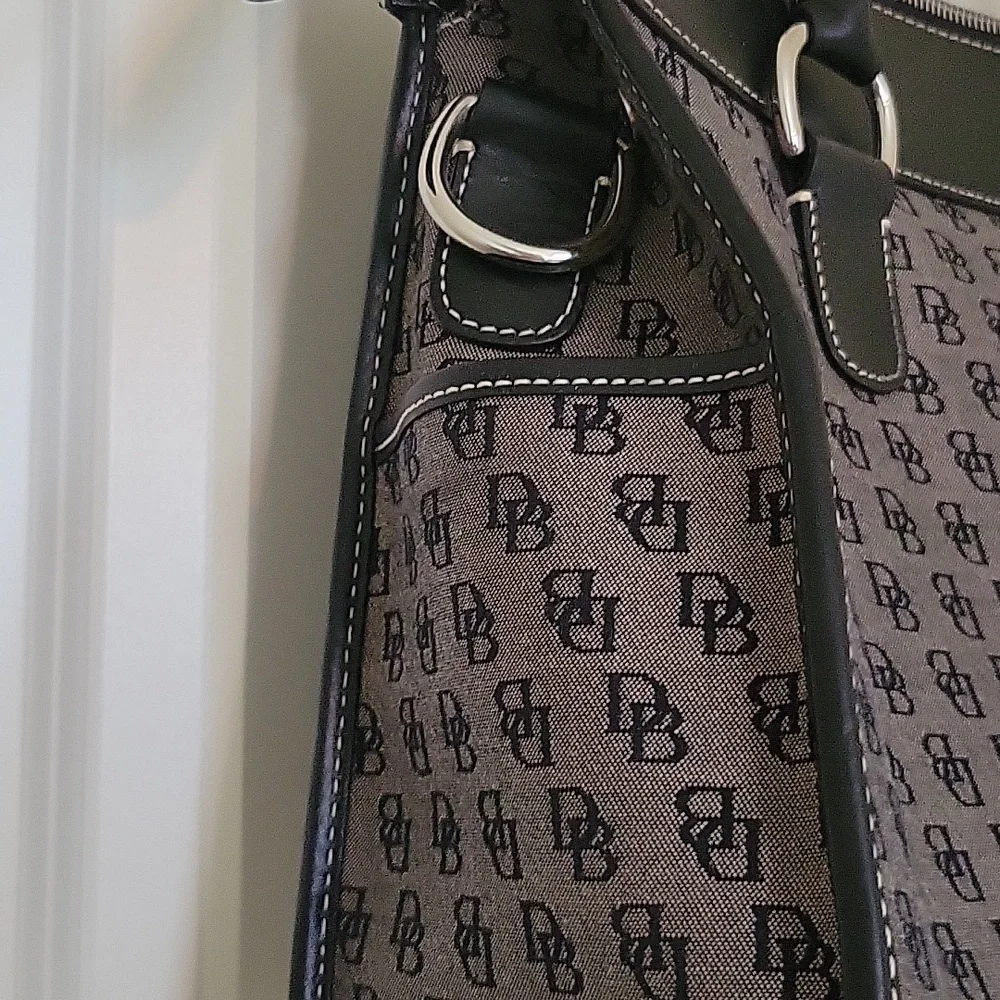 Dooney & Bourke Gray Canvas Black Leather Trim Satchel Shoulder Bag - Picture 7 of 16